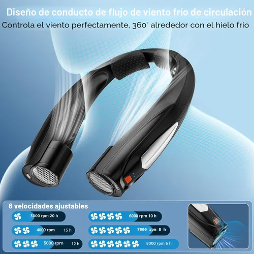 Miniatura 5 de Hionly Ventilador de cuello AI, ventilador personal portátil ajustable de 6 velocidades, recargable, batería de 6000 mAh de enfriamiento más rápido