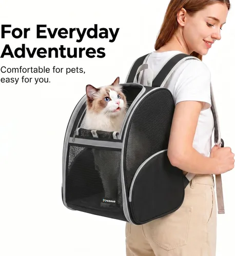 Miniatura 4 de Mochila transportadora para gatos para perros pequeños y gatos medianos, cachorro, gatito, conejo, mochila plegable con malla totalmente ventilada
