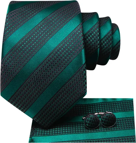 Miniatura 50 de Hi-Tie Corbatas de seda para hombre, diseño de cachemira a rayas, con bolsillo, gemelos cuadrados, conjunto formal de negocios