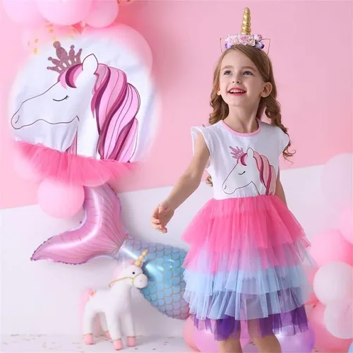 Miniatura 5 de VIKITA Vestido de verano para niña de flores, sin mangas, de poliéster, tutú para niñas de 3 a 7 años, hasta la rodilla