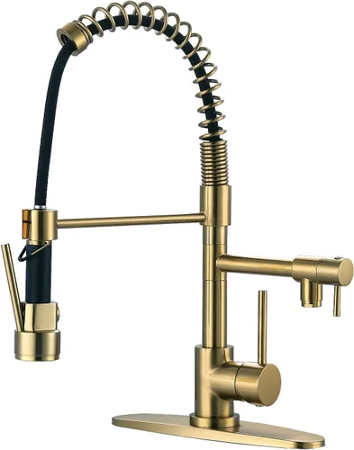 Miniatura 11 de WOWOW - Grifo de cocina de latón con rociador extraíble, grifo de cocina de resorte comercial de arco alto para fregaderos de 1 o 3 agujeros, grifo