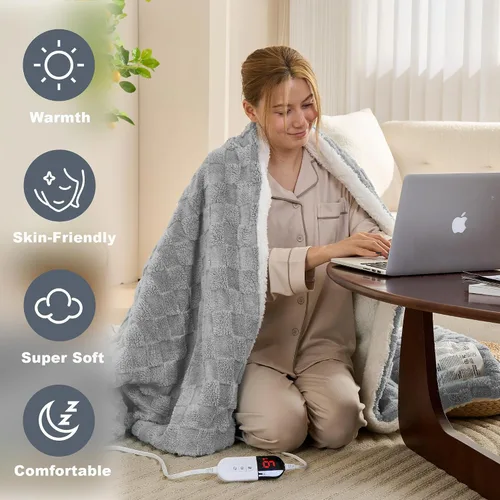 Miniatura 7 de Manta Eléctrica Throw - Franela Suave a Cuadros con 6 Niveles de Calentamiento, Apagado Automático de 4 Horas, Calentamiento Rápido, Certificado ETL