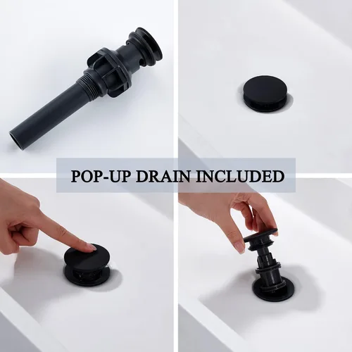 Miniatura 4 de TONNY Grifo de baño negro mate, grifo de lavabo de baño de un solo orificio con drenaje desplegable y manguera de suministro de agua, grifos de baño