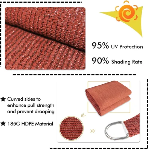 Miniatura 3 de KANAGAWA - Toldo triangular con bloque UV, color gris oscuro para patio,jardín, jardín trasero, actividades al aire libre Rojo (Rust Red)