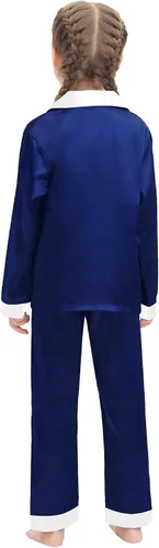 Miniatura 6 de SWOMOG Conjunto de pijama de satén para niños y niñas, ropa de dormir de manga larga con botones, conjunto de 2 piezas de ropa de descanso