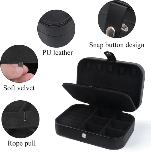 Miniatura 5 de Joyero de viaje, estuche de joyería de viaje mejorado, joyeros portátiles para mujeres, caja de joyería de piel sintética, organizador de joyas