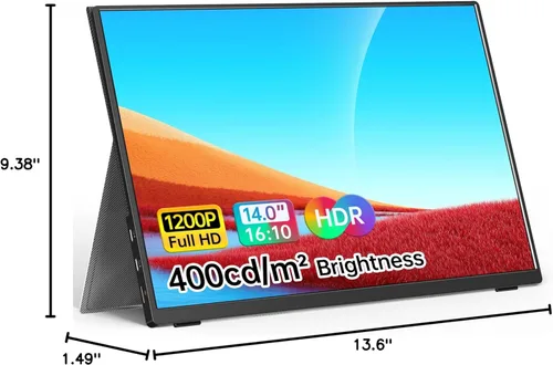 Miniatura 9 de WGK Monitor portátil de 14 pulgadas FHD1200P ultradelgado para monitor de laptop, USB-C HDMI Plug&Play, monitor externo 100% SRGB, pantalla