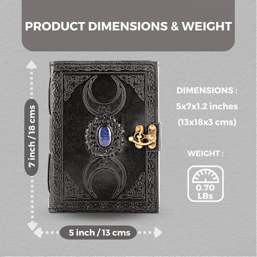 Miniatura 8 de URBAN LEATHER Diario de cuero vintage para hombres y mujeres, diario de lapislázuli celta de 3 lunas, grimorio, libro negro de sombras, cuaderno