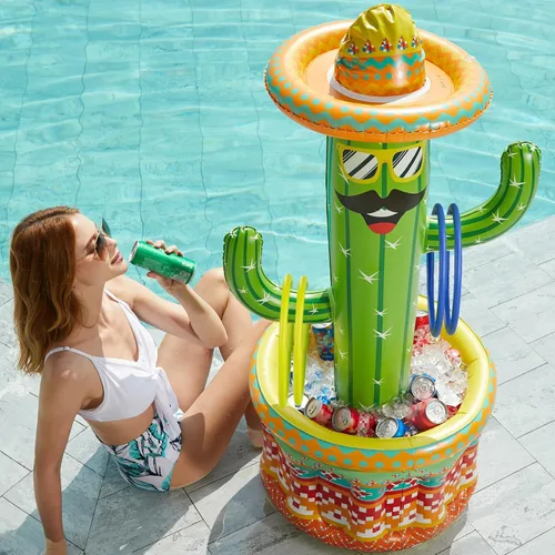 Miniatura 5 de Jasonwell Hielera inflable para fiesta en la piscina – Cubo de hielo de cactus para fiesta de Luau hawaiano tropical playa temática cumpleaños