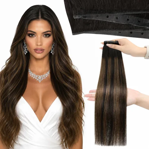 Miniatura 11 de Moresoo - Extensiones de cabello humano real cosidas, Remy, lacio, doble trama, color negro jet, 14 pulgadas, 3.53 onzas