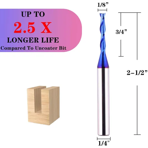 Miniatura 2 de Brocas de enrutador en espiral cortadas hasta 1/8 de pulgada de diámetro de corte de 1/4 de pulgada de mango de carburo sólido con recubrimiento