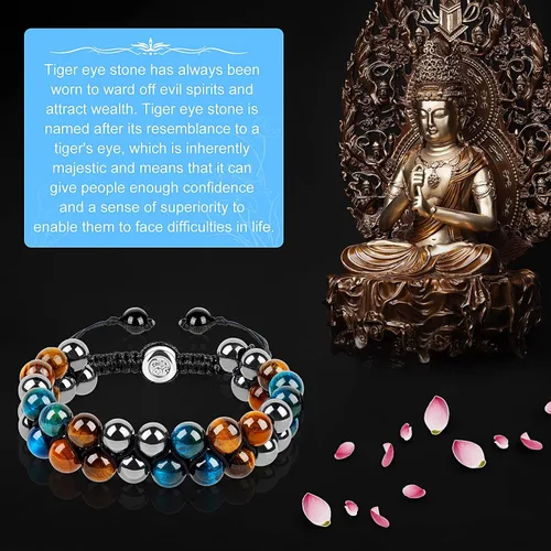 Miniatura 24 de Pulsera de triple protección, ojo de tigre malvado de ojo y obsidiana negra de 0.315 in, pulsera curativa para hombres y mujeres, pulsera curativa