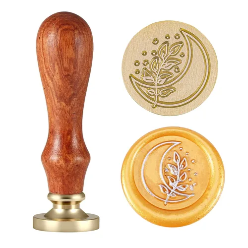 Yoption Sello de sello de cera de hoja con luna, sello botánico vintage para invitaciones de boda, sobres de embalaje de regalo
