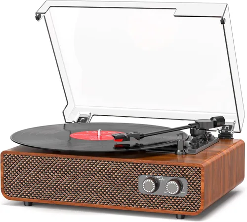 Reproductor de discos de vinilo Bluetooth con altavoces mejorados, cavidad de sonido y contrapeso equilibrado, tocadiscos vintage de 3 velocidades