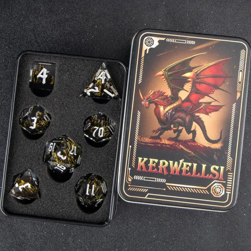 Miniatura 6 de KERWELLSI - Juego de dados DND D&D, 7 piezas de dados de resina de borde afilado D y D con caja de regalo, dados de juego de rol de naturaleza