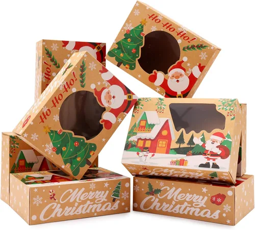 Miniatura 9 de 24 cajas de galletas de Navidad para regalo, cajas de regalo de 9 x 6 x 3 pulgadas con estrella dorada con ventana, cajas de galletas navideñas