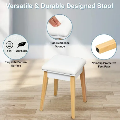 Miniatura 7 de LUARANE - Juego de tocador de tocador, tocador de madera con espejo abatible y taburete acolchado, aplicación multifuncional para dormitorio, baño