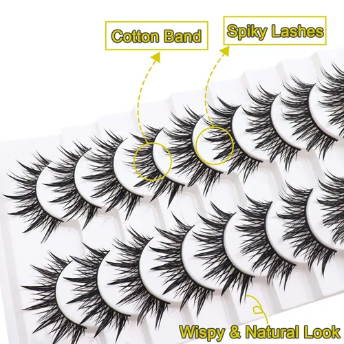 Miniatura 2 de Losha Pestañas postizas Wispy Wet Look Manga, aspecto natural, 0.709 in, pestañas postizas de anime, 10 pares de pestañas postizas hechas a mano (02)