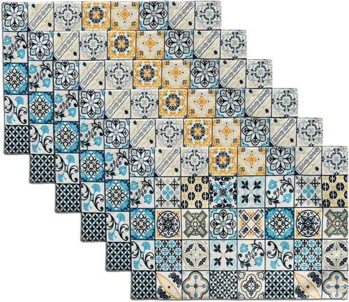 Juego de 6 manteles individuales bohemios con diseño de mandala, lavables de dos caras, manteles individuales bohemios, tela de flores vintage para