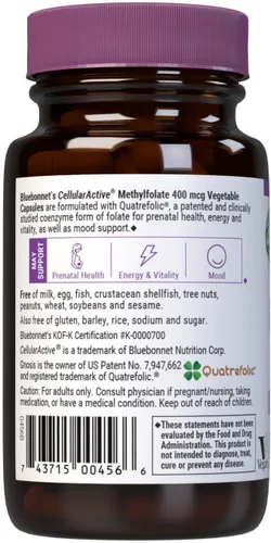 Miniatura 3 de BlueBonnet Nutrición CellularActive Metilfolato 400 mcg, formulado con cuatrefólico, energía, estado de ánimo y salud prenatal*, vegano, sin gluten