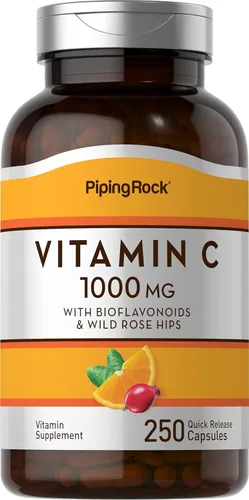 Piping Rock Vitamina C 1000mg | 250 cápsulas | con bioflavonoides y escaramujos | Suplemento para mujeres y hombres | Sin OMG, sin gluten