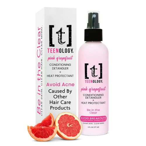 Teenology Desenredante acondicionador sin enjuague + protector de calor para adolescentes, ayuda con el acné y los brotes, aroma de pomelo rosa, 6
