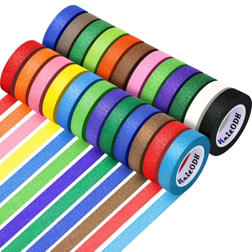 24 rollos de cinta adhesiva de colores a granel para arte, 0.6 pulgadas x 360 yardas para manualidades, etiquetado, decoración de bricolaje, cinta