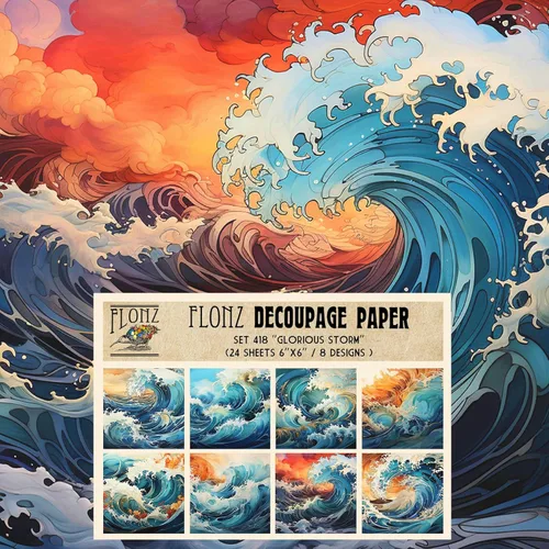 Decoupage - Paquete de papel (24 hojas de 6 x 6 pulgadas) Glorious Storm # Papel de patrón de estilo vintage para decoupage, manualidades y álbumes