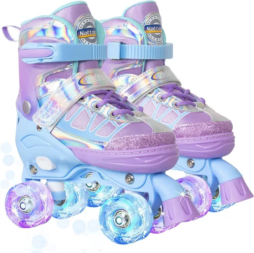 Nattork Patines de ruedas para niños y niñas, 4 tamaños ajustables con ruedas iluminadas para niños principiantes para interiores y exteriores
