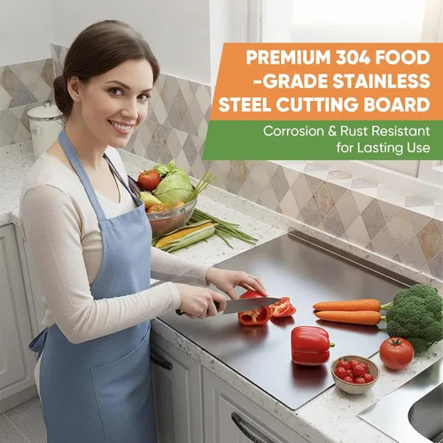 Miniatura 3 de Sakerplus Tabla de cortar de acero inoxidable con borde antideslizante, tabla de cortar de cocina para hornear, carne, verduras y pan, apta