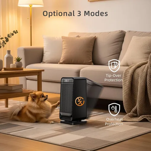 Miniatura 7 de ZAFRO Calentador de espacio oscilante de 70° de 1500 W para uso en interiores, calentadores portátiles con pantalla digital y termostato