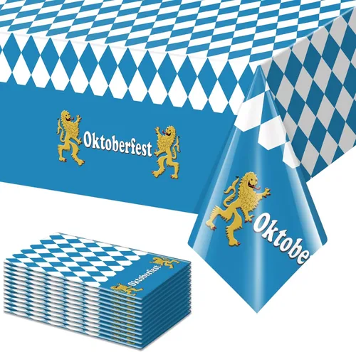 Miniatura 9 de 1 Pack Bavarian Oktoberfest Disposable Tablecloth Decorations, Plastic Rectangle Blue and White Bavarian Flag Check Table Cover, Oktoberfest