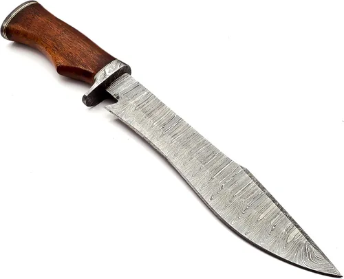 Miniatura 3 de Nooraki - Cuchillo Bowie de acero de Damasco hecho a mano de 15 pulgadas - Cuchillo de caza de hoja fija con mango cómodo de palisandro fuerte