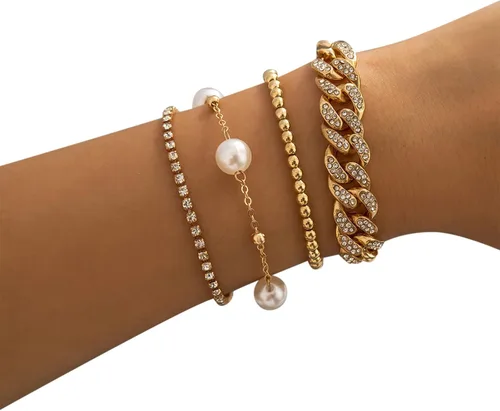 Miniatura 3 de Relojes de cara grande para hombre, delicadas pulseras de cadena dorada y plateada, estilo bohemio, ajustable, a la moda, con cuentas gruesas