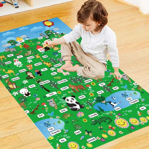 Miniatura 2 de Alfombras infantiles con patrón de zoológico antideslizante de 0.236 pulgadas de grosor, alfombra suave para decoración de habitación de niños