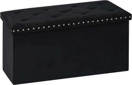 Miniatura 10 de PINPLUS Banco Otomán de Almacenamiento Plegable, Taburete Reposapiés Plegable de Terciopelo Acolchado con Remache, Banco para Pie de Cama, Baúl