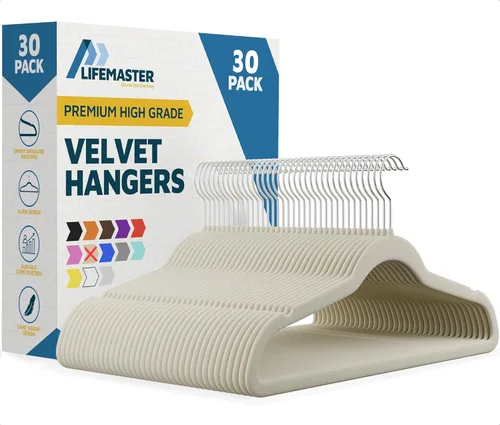 Miniatura 13 de Lifemaster Juego de perchas de plástico antideslizante de terciopelo, juego de 50 piezas antideslizantes con gancho giratorio de 360°, ahorro