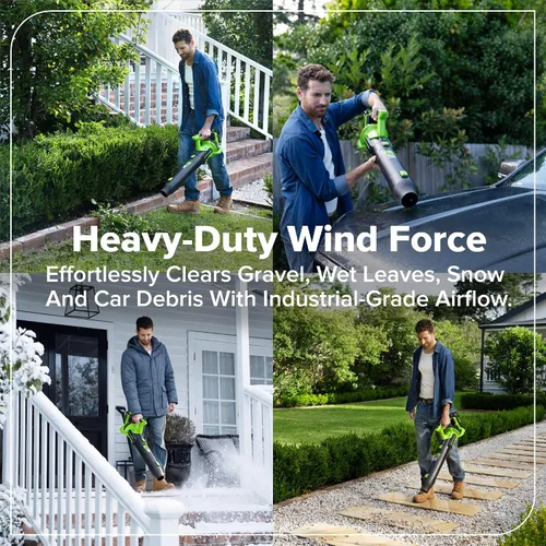 Miniatura 6 de Greenworks Soplador de hojas axial sin escobillas de 24 V (515 CFM/130 MPH), volumen de aire extremo para hojas húmedas, residuos pesados y limpieza
