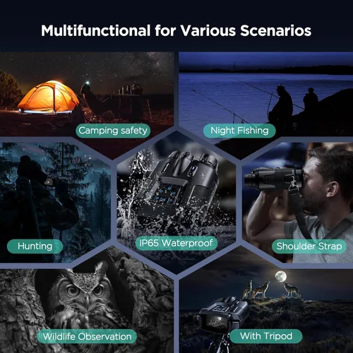 Miniatura 7 de Diyimin Gafas de visión nocturna 4K para adultos, prismáticos infrarrojos de visión nocturna de 2000 pies con luz táctica, zoom digital 8X