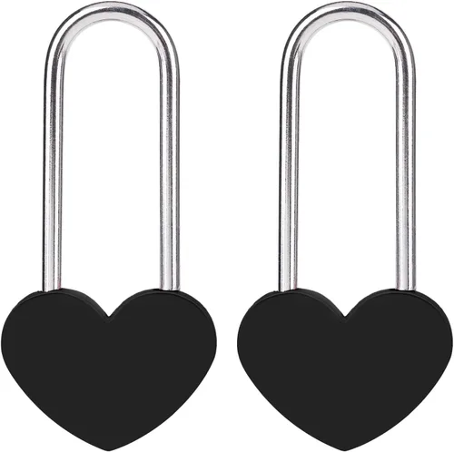 Miniatura 12 de Candado de amor VeYocilk de 3.5" 50mm en forma de corazón, candado de corazón negro para deseos de amor, ideal para bodas, San Valentín