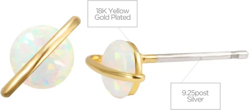 Miniatura 3 de Planet - Aretes de plata de ley 925 chapados en oro rosablancoamarillo de 18 quilates, aretes de ópalo blancoverderosa, Metal, Ópalo sintético
