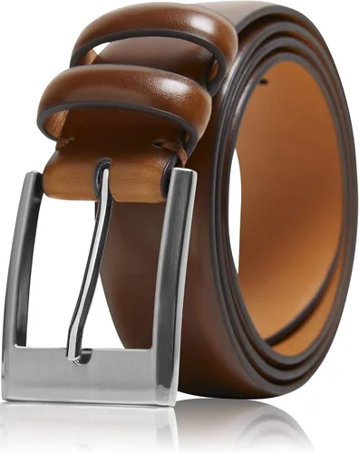 Cinturones de vestir de cuero genuino para hombres - Cinturón para hombres con hebilla de una sola punta - Diseñado en los Estados Unidos