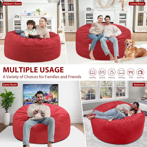 Miniatura 333 de Puf de 5 pies, puf grande con relleno de espuma viscoelástica, sofá puff esponjoso con funda de terciopelo holandés, puf redondo para sala de estar