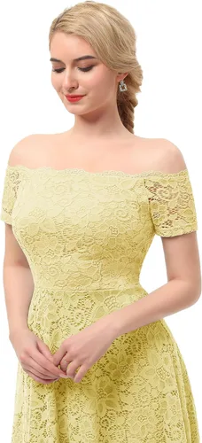 Miniatura 4 de Dressystar - Vestido de encaje para mujer, vestido asimétrico con vuelo y hombros descubiertos ideal para cóctel, dama de honor, fiesta formal