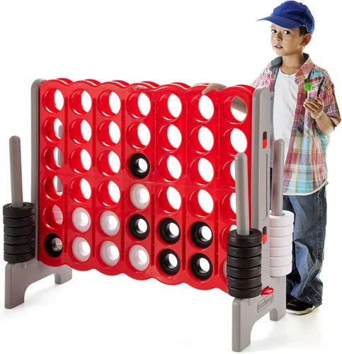 Miniatura 11 de HONEY JOY Juego gigante gigante de 4 a punta, juegos gigantes para patio al aire libre para la familia, 42 anillos jumbo y deslizador de liberación