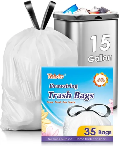 Miniatura 20 de Teivio - Bolsas de basura con cordón fuerte de 3 galones, 220 unidades, bolsas de basura para baño, bolsas de plástico pequeñas para el hogar
