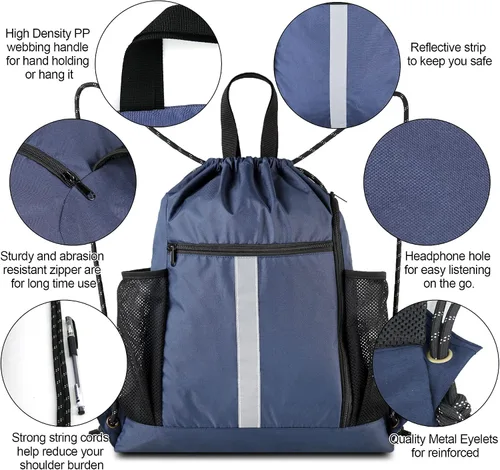 Miniatura 5 de BeeGreen Mochila deportiva con cordón y compartimento para zapatos y dos soportes para botellas de agua