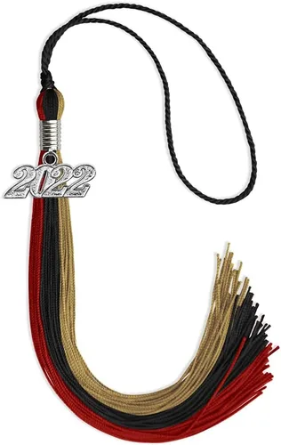 Miniatura 54 de Endea Graduation Borla de triple color con gota de fecha plateada (negro/dorado/granate, 2020)