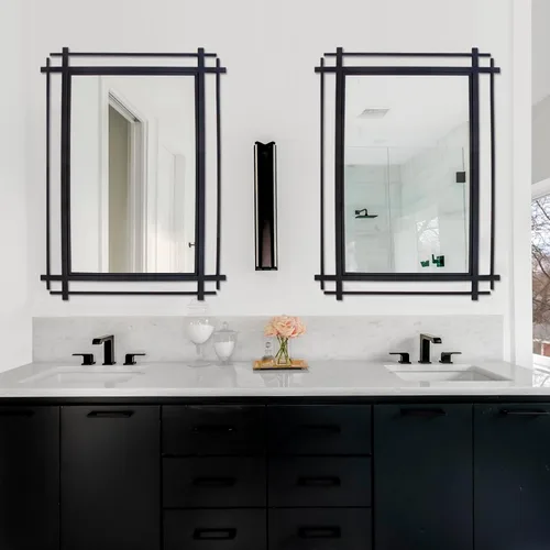 Miniatura 4 de Espejo de baño negro con marco de metal, espejos grandes de sala de estar de 36 x 24 pulgadas para decoración, espejo decorativo moderno