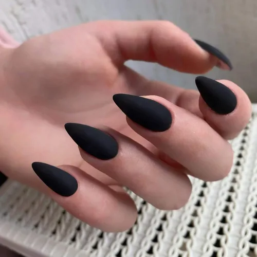 Miniatura 23 de Uñas postizas a presión azul real - Forma de almendra, longitud media, acrílicas neutrales reutilizables para mujeres y niñas - Uñas postizas